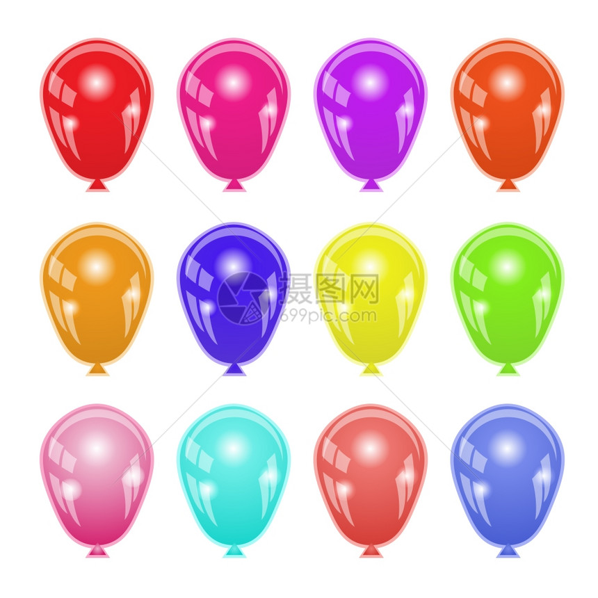 白色背景上孤立的多彩气球组色图片