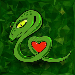 绿多角背景下的蛇与心图片