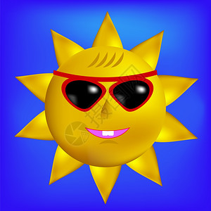 太阳与和墨镜图标孤立在蓝天背景上太阳与玻璃图标图片