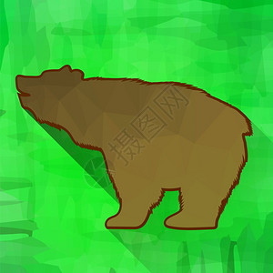 棕熊卡通BrownBear侧影孤立于绿背景长影棕熊背景