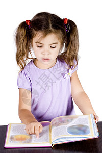 小女孩在书桌上读童话故事的精美书图片