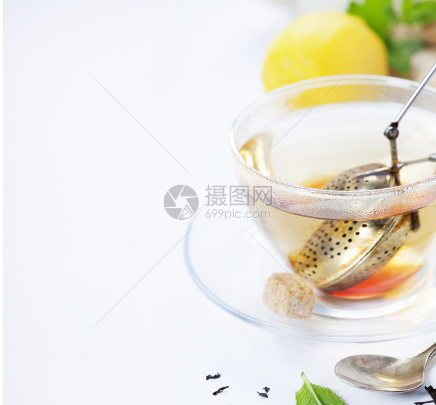 白底茶薄荷姜汁和柠檬图片