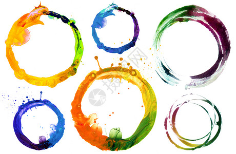 一组圆形丙烯和水彩漆设计元件图片