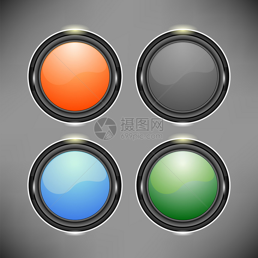 色彩多的玻璃按钮灰色背景上孤立的一组色彩多玻璃按钮图片