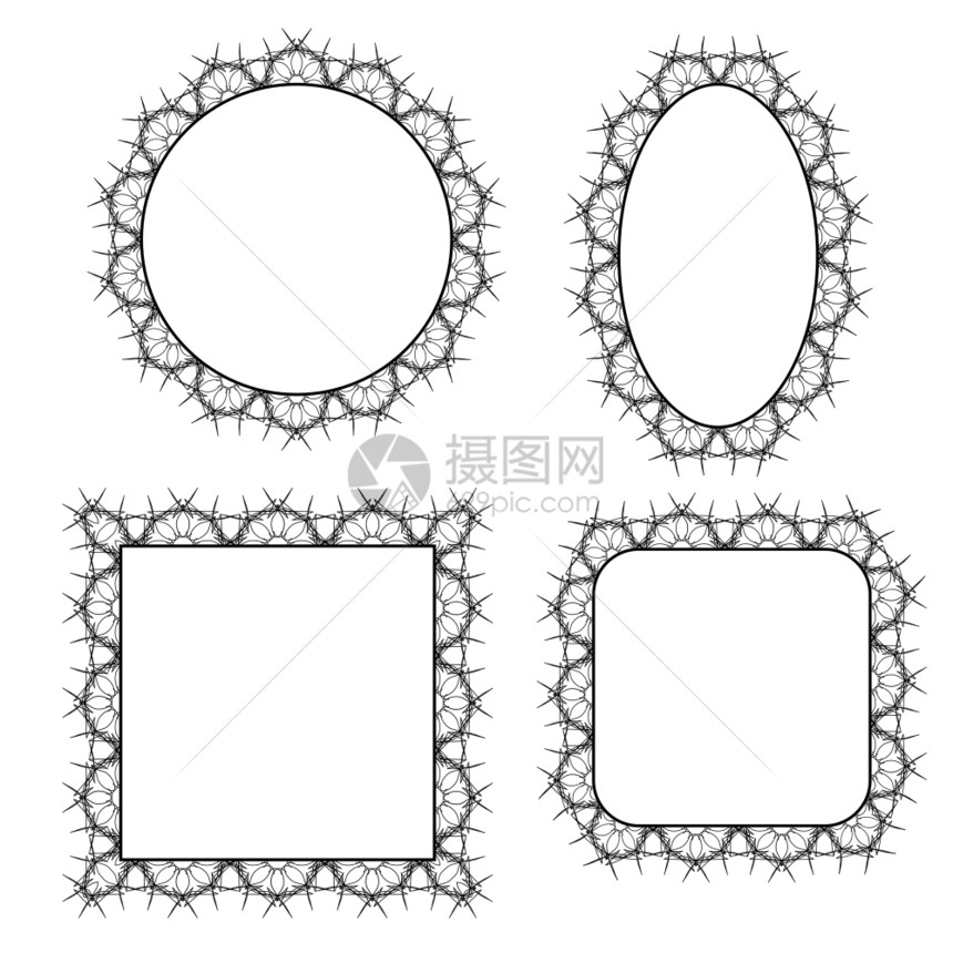 白色背景上分离的圆形装饰框架集圆形装饰框架集图片