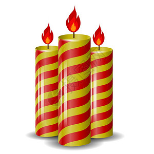 白色背景上的红黄蜡烛孤立燃烧的蜡烛设置红色黄的蜡烛设置图片