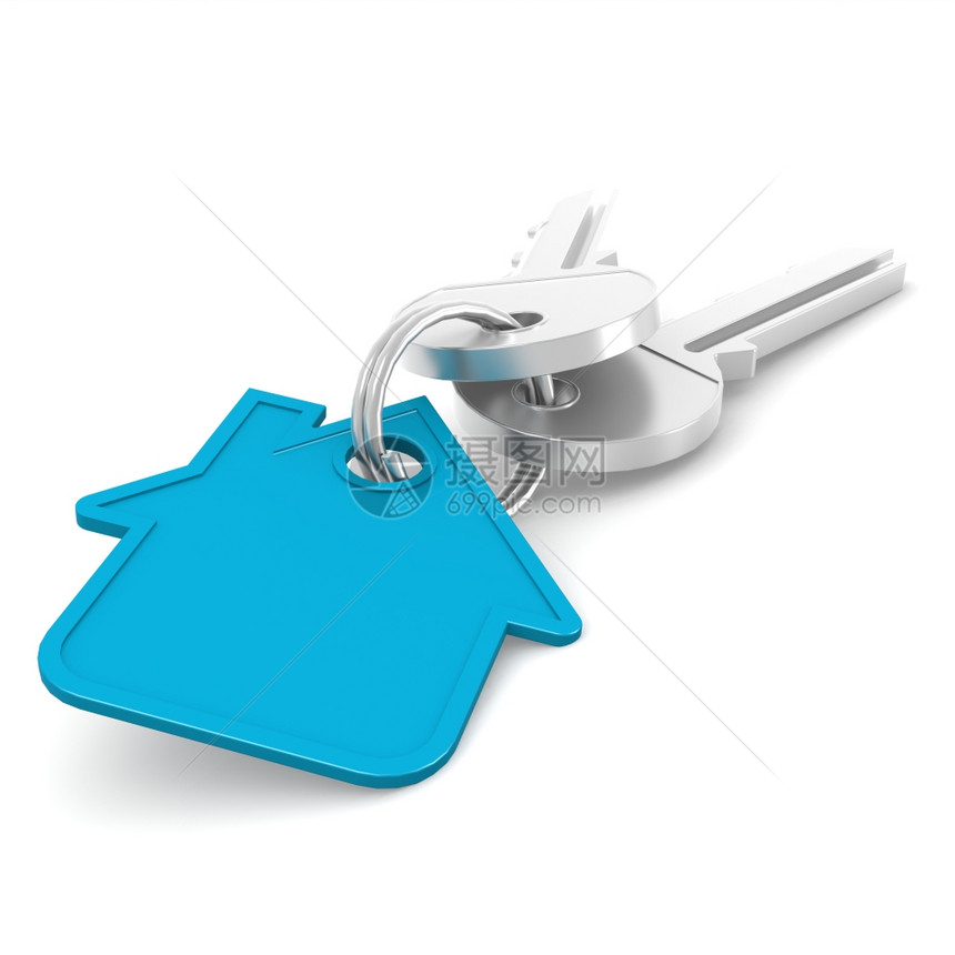 蓝色房子的钥匙图像上面有高深的艺术作品可用于任何图形设计图片