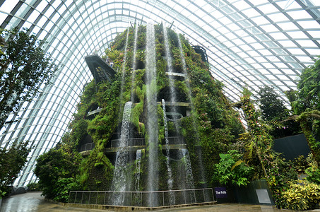 土地瀑布SINGAPORESEP72015年9月7日新加坡湾边花园的云林景象新加坡湾边花园的景象覆盖10公顷开垦土地背景