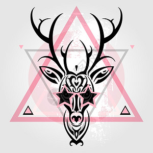 使鹿部落鹿头部落模式波利尼西亚纹身风格矢量说明鹿头部落模式插画