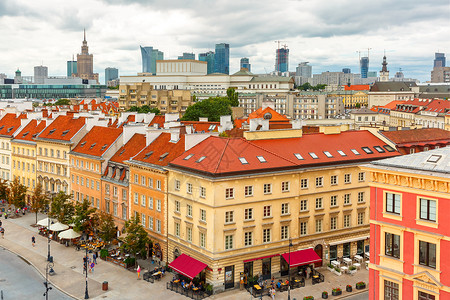 波兰华沙老城文化和科学宫摩天大楼空中视图图片