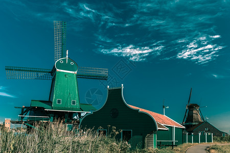 荷兰ZaanseSchans的风车照像乡村景观图片