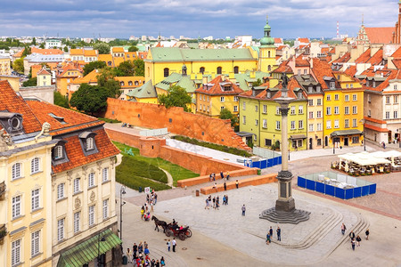 波兰华沙旧城堡广场西格松德列的空中观察图片