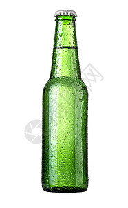在一个绿色瓶子啤酒孤立在白色背景上背景图片