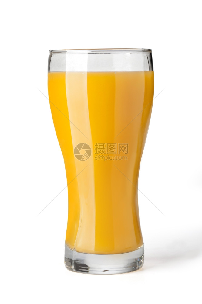 满杯橙汁在白背景上有剪切路径图片