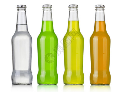 四瓶不同种类的苏打水瓶非酒精饮料图片