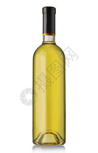 深绿色玻璃瓶白葡萄酒孤立在白色背景图片