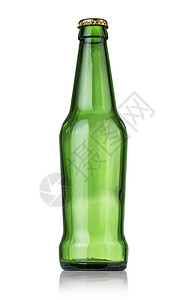在一个绿色啤酒瓶里孤立在白色背景和剪切路径的白色背景上背景图片