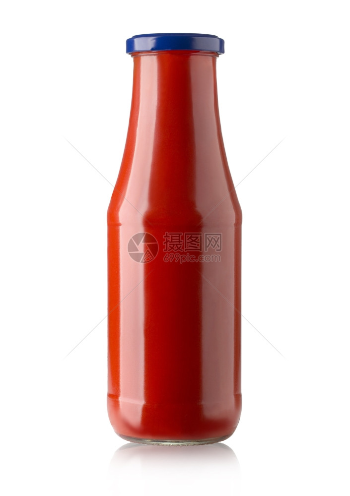 在白背景和剪切路径上隔离的瓶装番茄酱图片