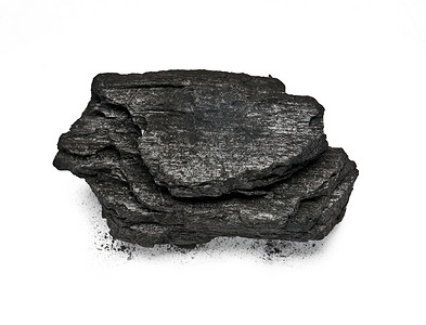 无烟煤在白色背景上隔离的碎木煤块背景