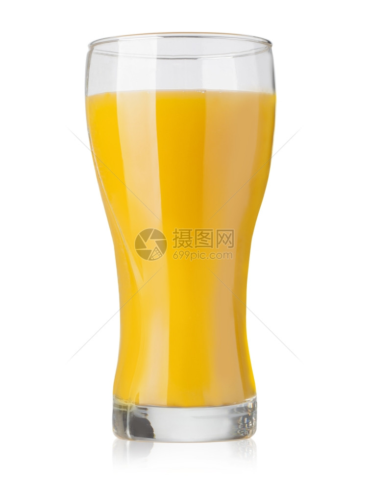 白色背景的新鲜橙汁杯子有剪切路径图片