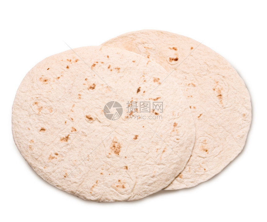 白纸上孤立的亚玉米饼面包图片