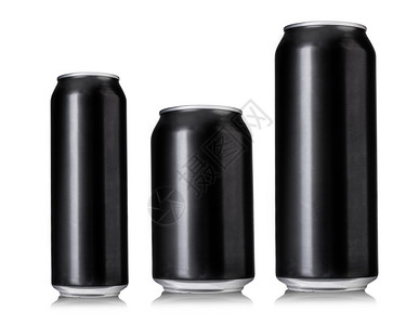 3个黑啤酒罐白色背景隔离的黑啤酒罐图片