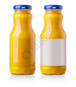 橙汁玻璃瓶白底孤立图片