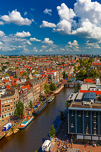 普林森格拉希特荷兰阿姆斯特丹2014年8月5日CanalPrinsengracht和AnneFrankHouseofAsstermandon荷背景
