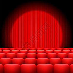 红幕有亮光和座位经典电影院有红椅子亮光图片