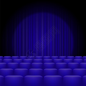 蓝幕有亮光和座位经典电影院有蓝椅子图片
