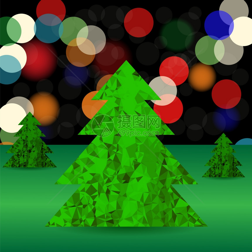 模糊背景上的一组绿色多边形树绿色松一组绿色多边形树图片