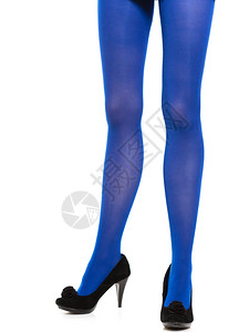 女时装长腿蓝丝袜和高跟鞋隔离的女子图片