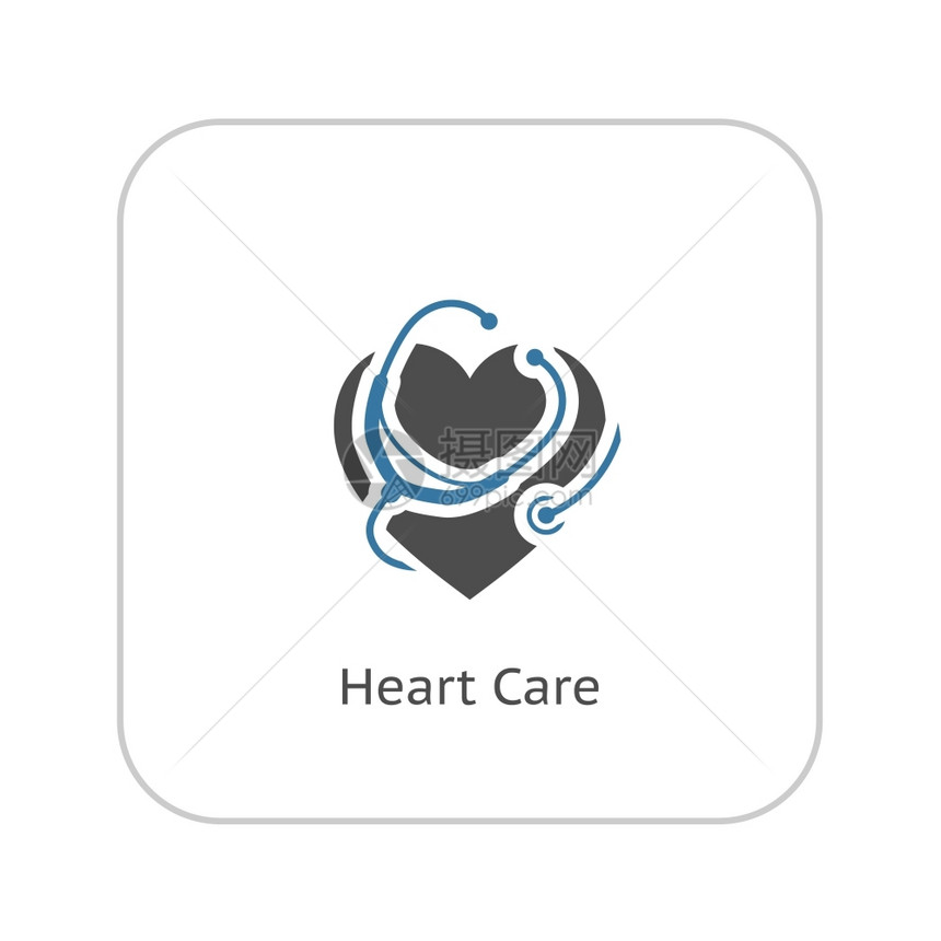 心脏护理图标与Stethoscope平面设计孤立心脏护理图标平面设计图片
