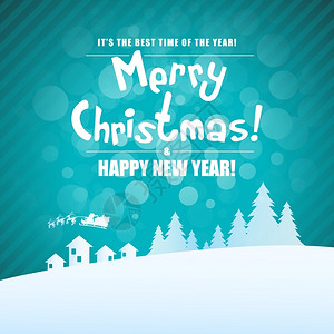 雪橇板圣诞风景与老人和松树圣诞风景快乐插画