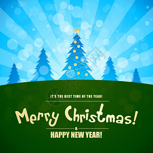 圣诞风景和五棵松树快乐圣诞风景背景图片