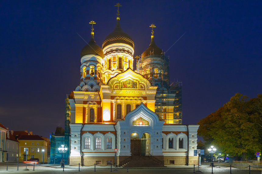 俄罗斯东正教亚历山大内夫斯基教堂夜间照明爱沙尼亚塔林图片