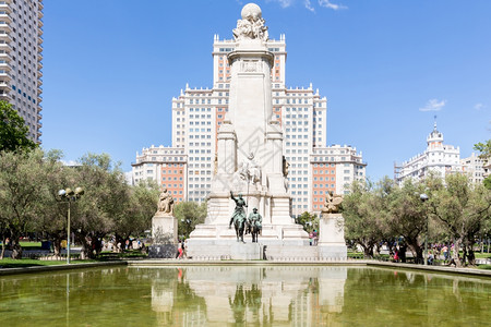 等待戈多西班牙马德里广场CervantesDonQuixhote和SanchoPanza纪念碑背景