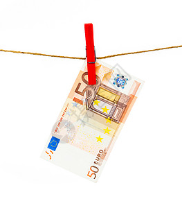衣着线上的欧元钞票洗钱图片