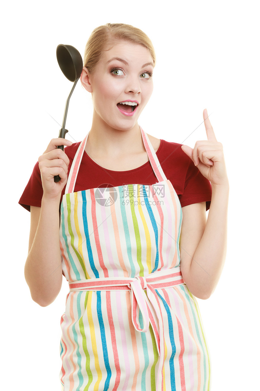 带条纹厨房围裙的家主妇或厨师图片