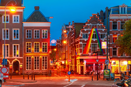 荷兰阿姆斯特丹街夜市风景图片