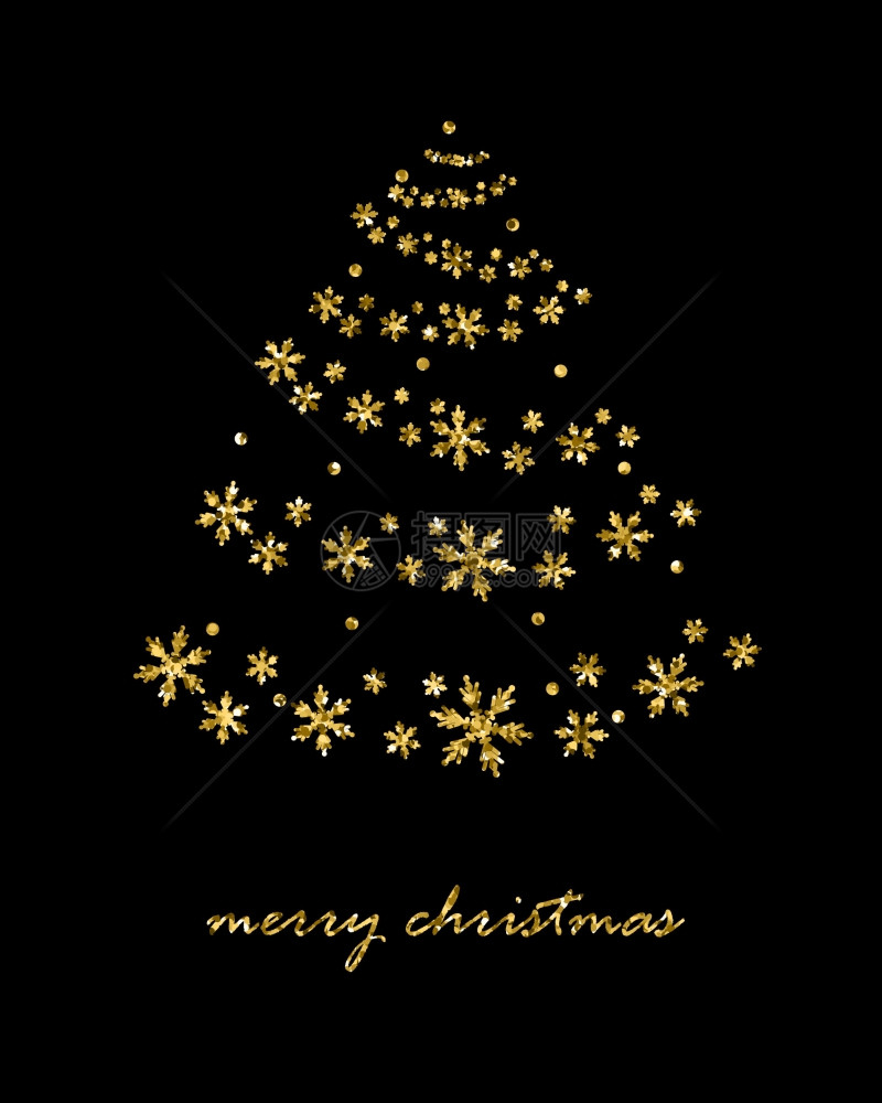 黑色背景金闪光灯的圣诞树摘要矢量假日插图图片
