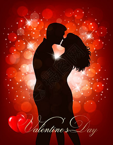 夫妇白天情人节sDay背景带有亲吻情侣的双影矢量插画