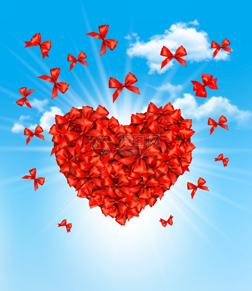 Valentu由红弓组成的心脏矢量插图图片