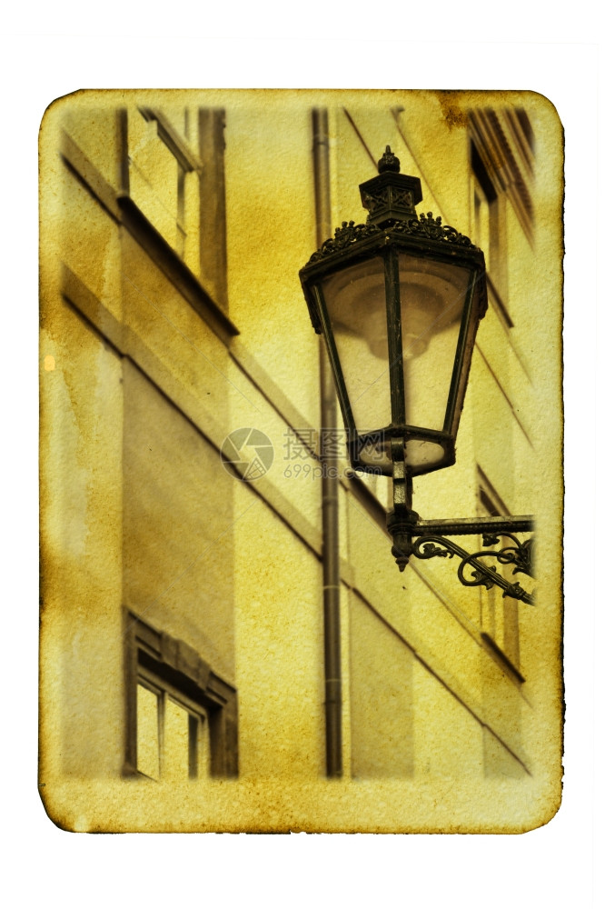 旧明信片模仿使用布拉格和rrsquuo在白色背景上隔绝的灯笼图片