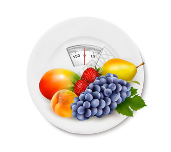 葡萄加工水果在体重上饮食概念向量插画