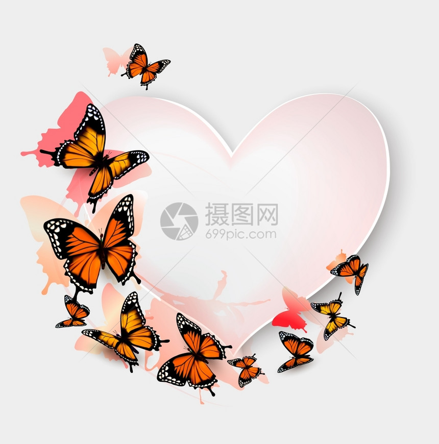 矢量心形美丽的蝴蝶背景图片
