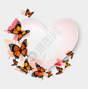 矢量心形美丽的蝴蝶背景图片