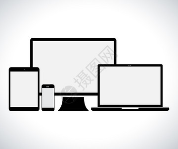 PC桌面电子装置智能手机平板电脑监视器Pc平板电脑带空屏幕的电脑监视器设备图标孤立矢量振荡插画