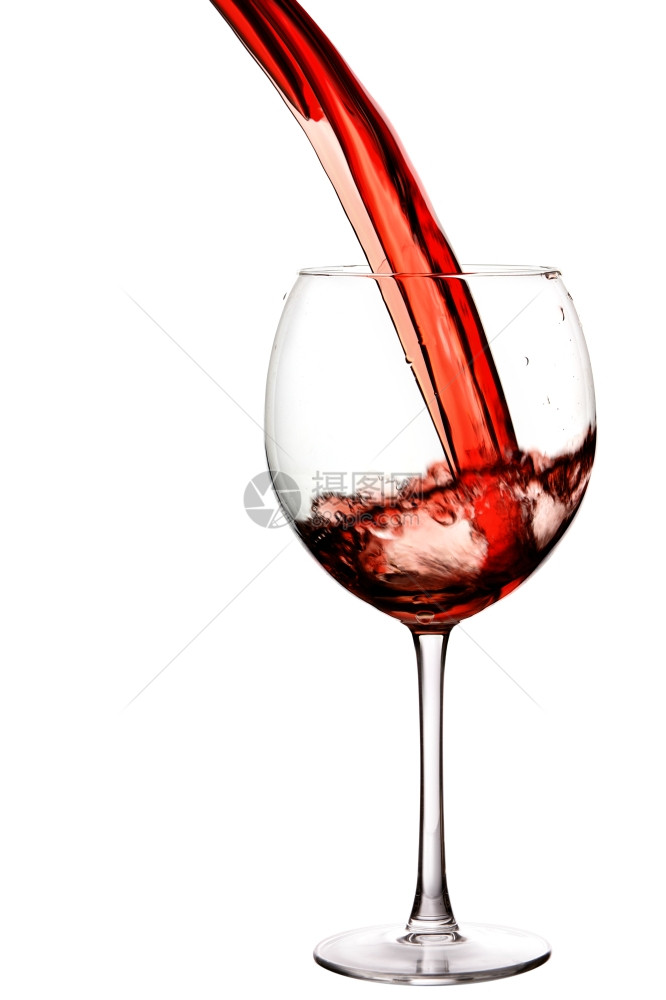 白底孤立的红葡萄酒杯图片