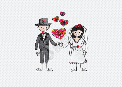 浪漫漫画素材卡通手画婚礼情侣构想设计背景